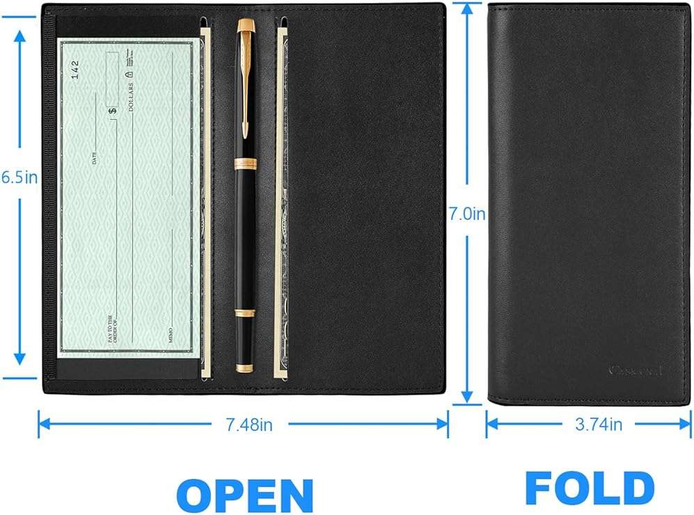 CASMONAL Premium Leather Checkbook Cover for Men and Women Checkbook Holder Wallet RFID Blocking - Image 4