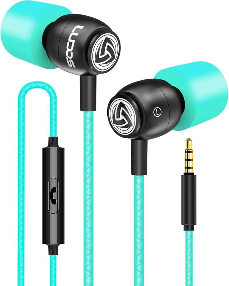 LUDOS Clamor Wired Earbuds in-Ear Headphones, 5 Years Warranty, Earphones with Mic, Noise Isolating Ear Buds, Memory Foam for iPhone, Samsung, School Students, Kids, Women, Small Ears - Turquoise by LUDOS - Shop at Bazar