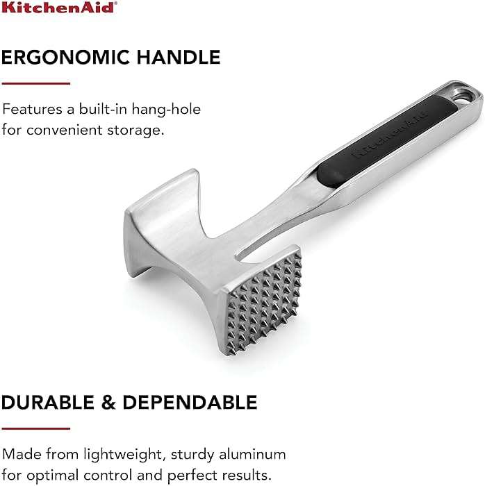KitchenAid Gourmet Multi Sided Meat Tenderizer for Pounding Meats, Nuts, Shellfish, ect, Hang Hole for Easy Storage, Hand Wash, One Size, Black - Image 3