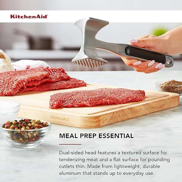 KitchenAid Gourmet Multi Sided Meat Tenderizer for Pounding Meats, Nuts, Shellfish, ect, Hang Hole for Easy Storage, Hand Wash, One Size, Black - Image 5