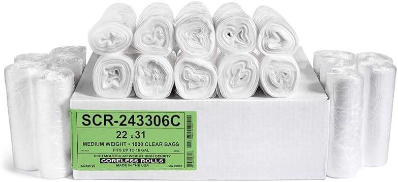 Aluf Plastics SCR-243306C 12-16 Gallon Trash Bags - (Commercial 1000 Pack) - Source Reduction Series Value High Density 6 Micron Gauge (equiv) - Intended for Office, Bathroom, Paper, Styrofoam - Image 1