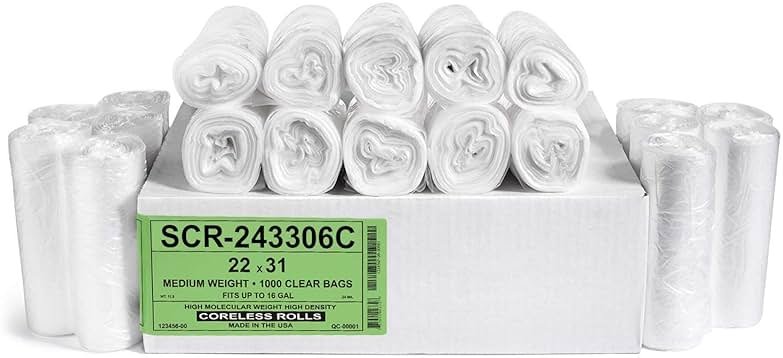 Aluf Plastics SCR-243306C 12-16 Gallon Trash Bags - (Commercial 1000 Pack) - Source Reduction Series Value High Density 6 Micron Gauge (equiv) - Intended for Office, Bathroom, Paper, Styrofoam - Product Image