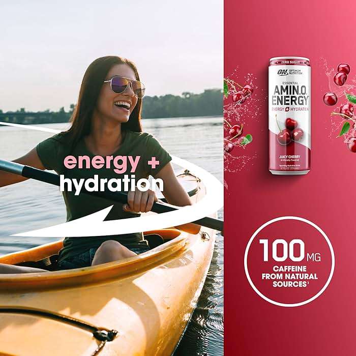 Optimum Nutrition Amino Energy Sparkling Hydration Drink, Electrolytes, Caffeine, Amino Acids, BCAAs, Sugar Free, Juicy Cherry, 12 Fl Oz, 12 Pack (Packaging May Vary) - Image 4