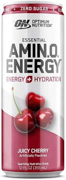 Optimum Nutrition Amino Energy Sparkling Hydration Drink, Electrolytes, Caffeine, Amino Acids, BCAAs, Sugar Free, Juicy Cherry, 12 Fl Oz, 12 Pack (Packaging May Vary) - Image 8