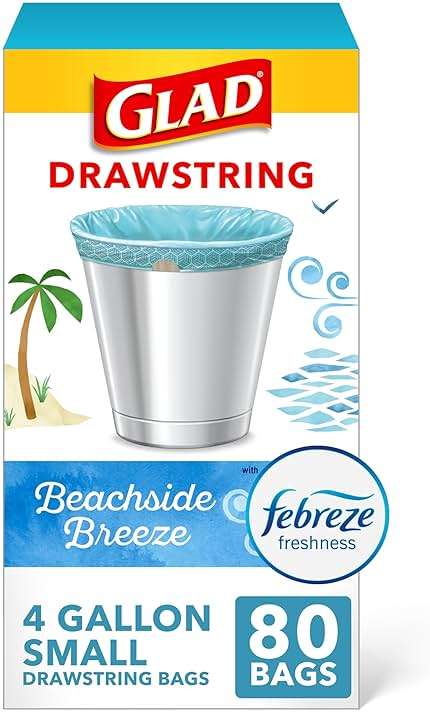 Glad Small Trash Bags 4 Gallon, Febreze Beachside Breeze Garbage Bags, Odor Resistant with Drawstring, 80 Count - Image 1