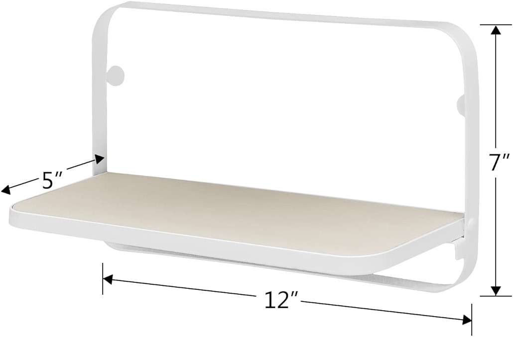 WELLAND Arlington Floating Shelves Set of 2 | Folding Display Wall Shelves | Walnut Grain Wooden Board & Metal Frame | 12" W x 5" D x 7" H | White (Upgraded) - Image 3