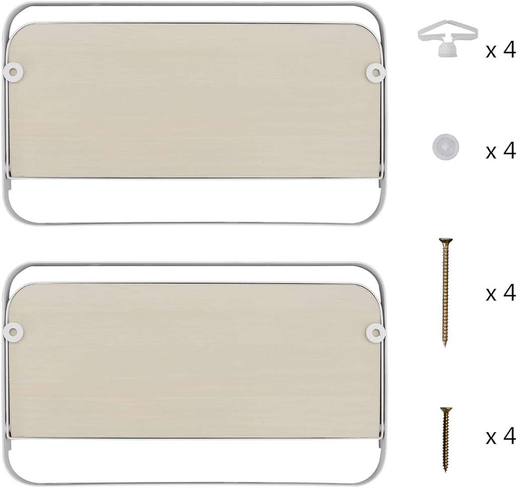 WELLAND Arlington Floating Shelves Set of 2 | Folding Display Wall Shelves | Walnut Grain Wooden Board & Metal Frame | 12" W x 5" D x 7" H | White (Upgraded) - Image 9