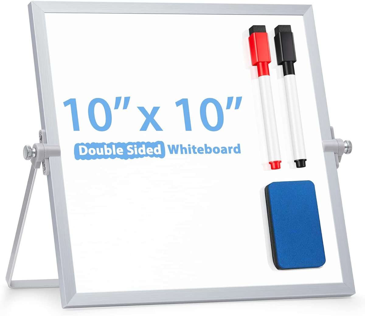 ARCOBIS Small WhiteBoard with Stand 10" X 10", Magnetic Double-Sided Dry Erase White Board Easel for Desk Students Home Office - Image 1
