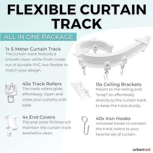UrbanRed Flexible Bendable Ceiling Curtain Track, 16.4 ft (5 m), Mount for Rail with Curtain Tracks System, Room Divider, Curtains Rod, RV Ceiling Track for Curtains, White - Image 2