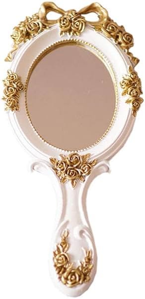 KABAKE Vintage Hand Held Mirror, Vanity Rose Gold Makeup Mirror, Compact Travel Handheld Mirros, Gift for Mom, Wife, Girl Friend - Product Image