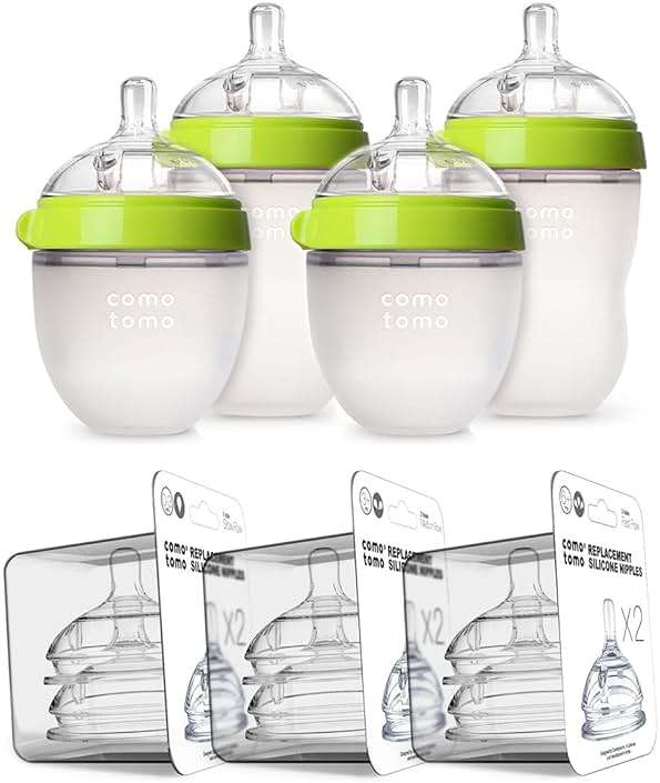 Comotomo Baby Bottle Bundle, Green, (7 Piece Set) - Image 1