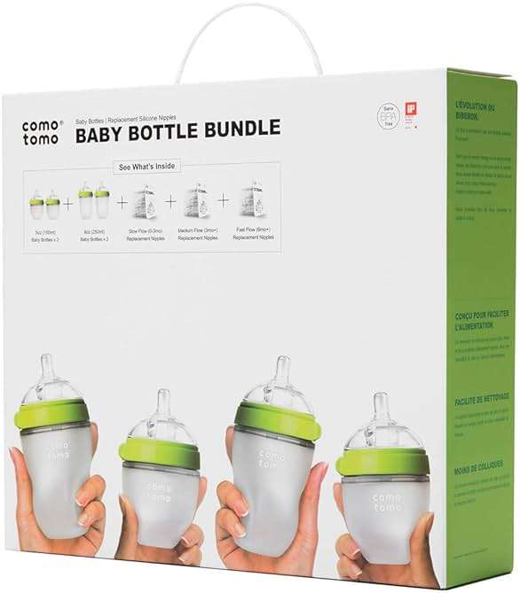 Comotomo Baby Bottle Bundle, Green, (7 Piece Set) - Image 2