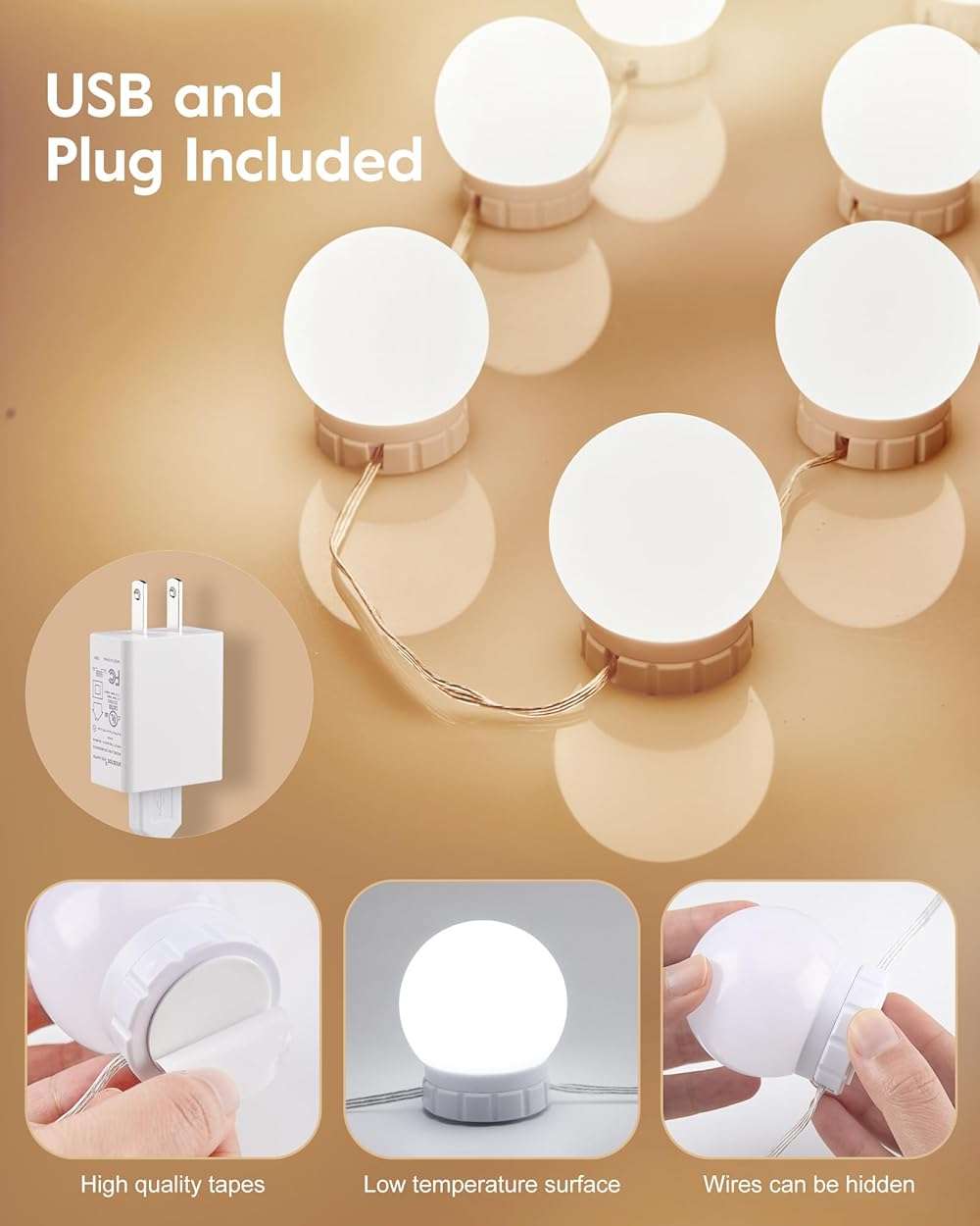 Brightown 14 Bulb Dimmable Hollywood Makeup Mirror Lights, 22Ft Adjustable Vanity Lighting Fixtures for Full Length Mirror (Mirror Not Included) - Image 4