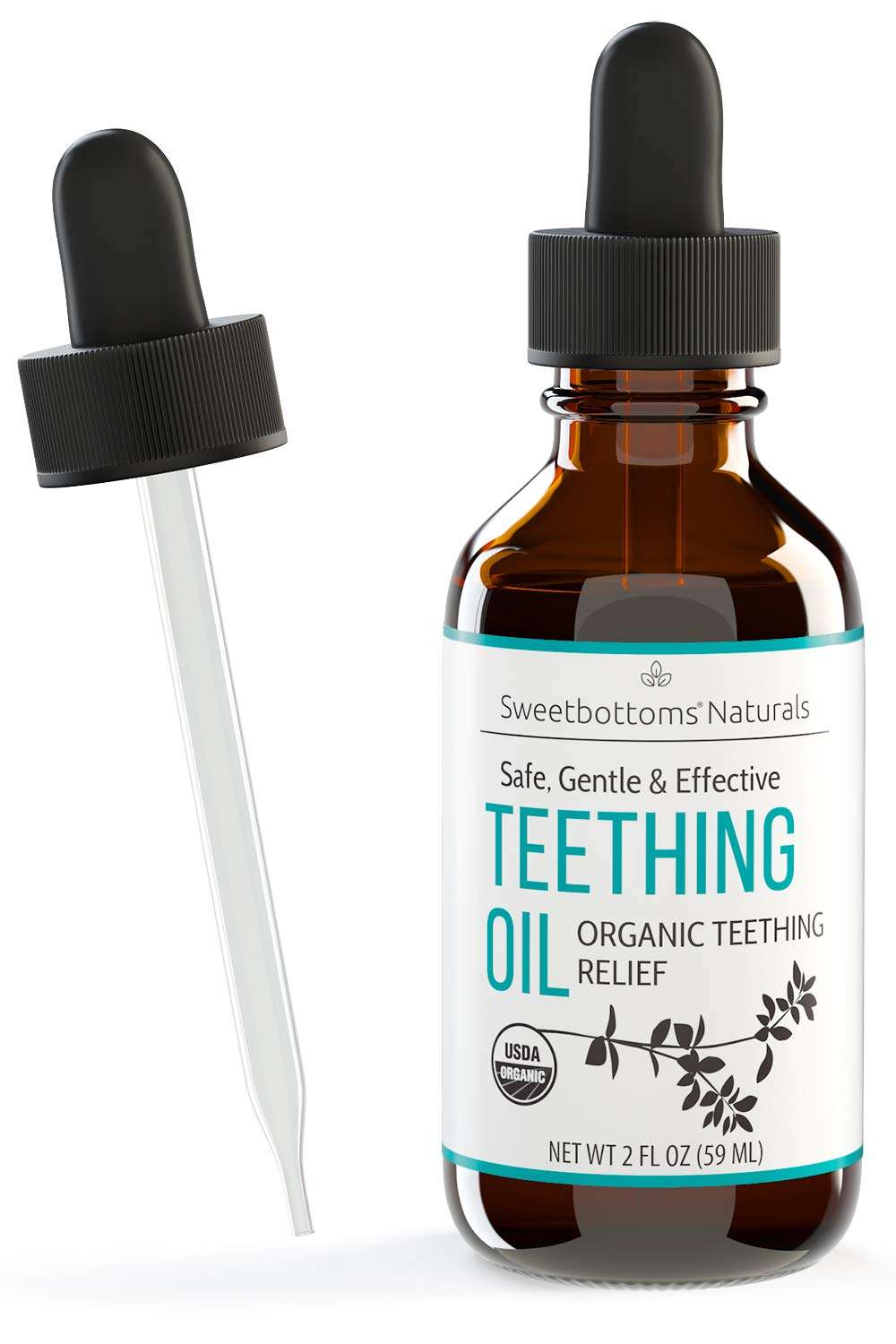 Certified Organic Teething Oil - Ease Teething Discomfort & Sore Gums Quickly & Effectively - Natural Vegan Botanical Ingredients - 2 oz Bottle with Glass Dropper - Baby Teething Relief - Image 1