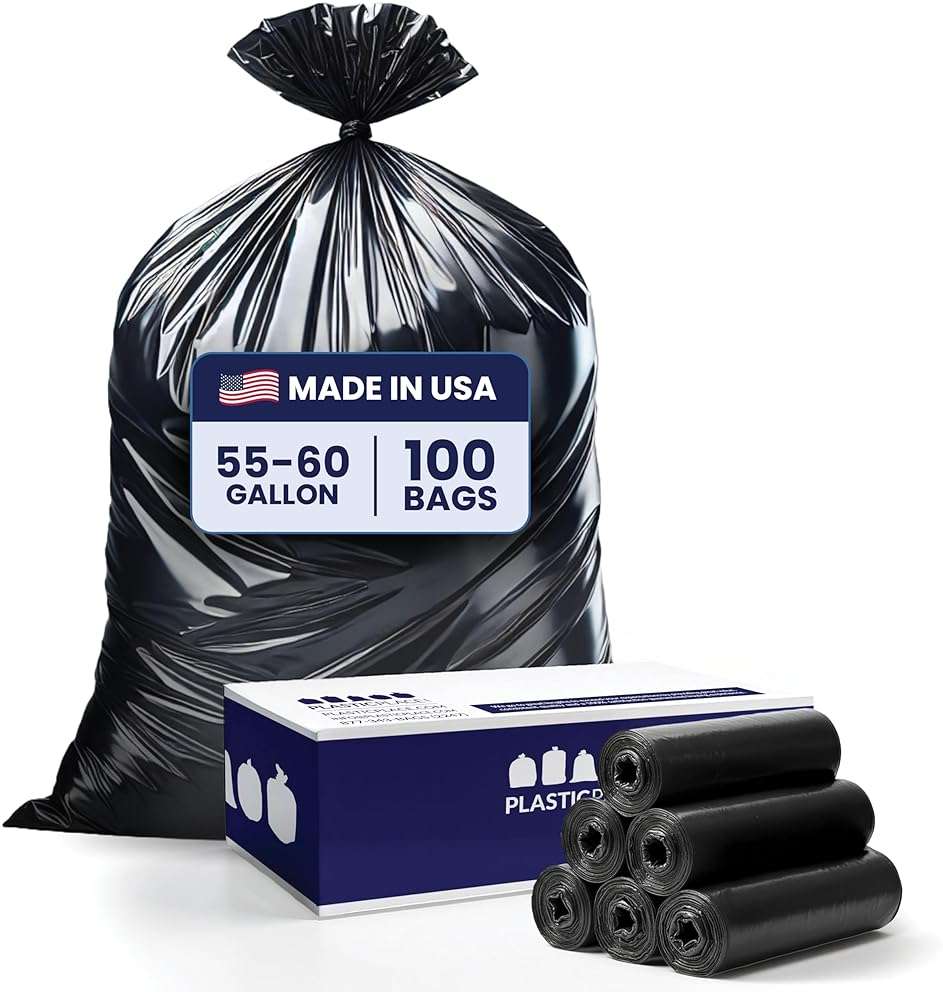 Plasticplace 55-60 Gallon Trash Bags │ 1.0 Mil │ Black Heavy Duty Garbage Can Liners │ 38” x 58” (100 Count) - Image 1