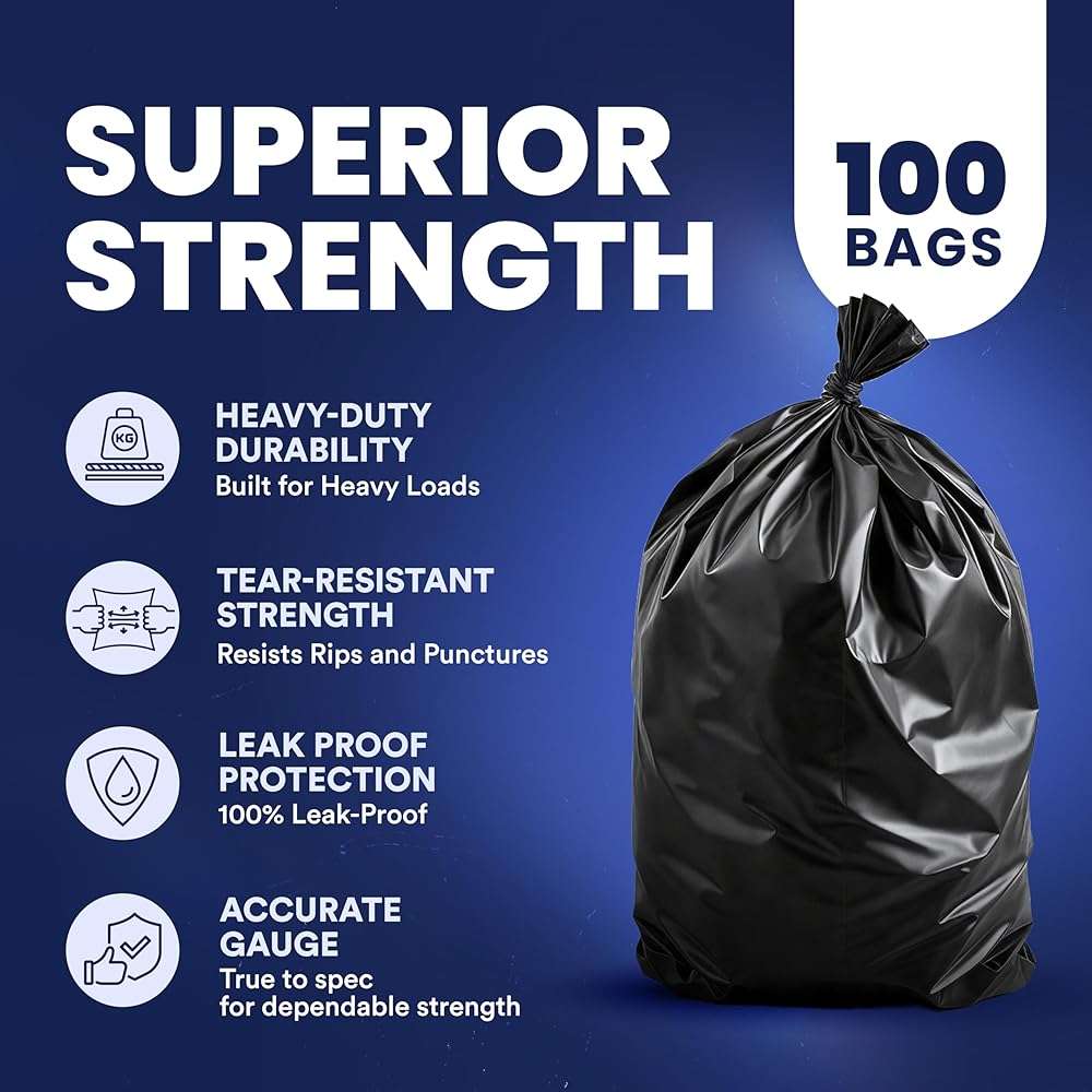 Plasticplace 55-60 Gallon Trash Bags │ 1.0 Mil │ Black Heavy Duty Garbage Can Liners │ 38” x 58” (100 Count) - Image 4