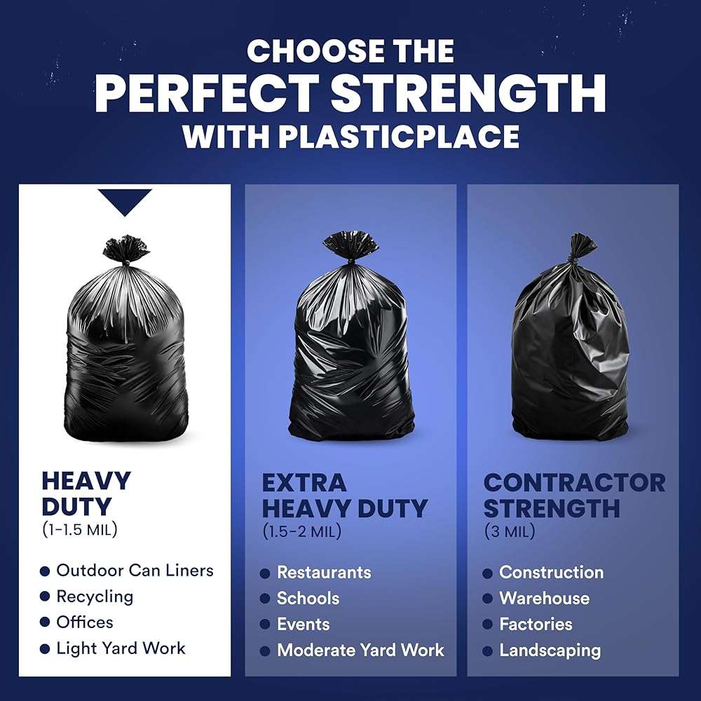 Plasticplace 55-60 Gallon Trash Bags │ 1.0 Mil │ Black Heavy Duty Garbage Can Liners │ 38” x 58” (100 Count) - Image 6