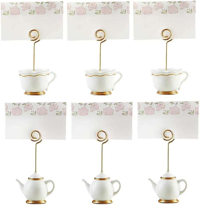 Kate Aspen Tea Time Whimsy Teapot and Teacup Place Card Holders, (6 Set of 6, 36 Pieces), Place Cards Included - Image 1