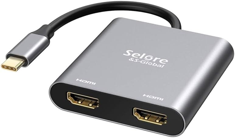Selore&S-Global USB C to Dual HDMI Adapter 4K @60hz, Type C to HDMI Converter for MacBook Pro Air 2020/2019/2018,LenovoYoga 920/Thinkpad T480,Dell XPS 13/15/17,etc - Product Image