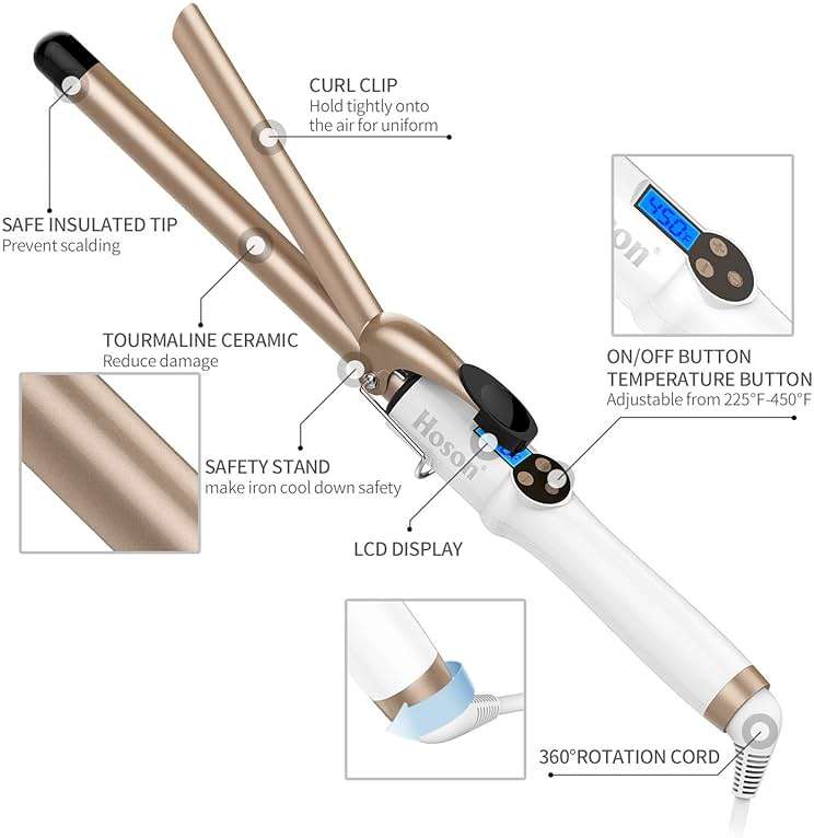 3/4 Inch Curling Iron Professional, Ceramic Tourmaline Curl Wand Barrel, Hair Curler Iron for Short Hair,Glove Include, Glove Include, Gold - Image 5