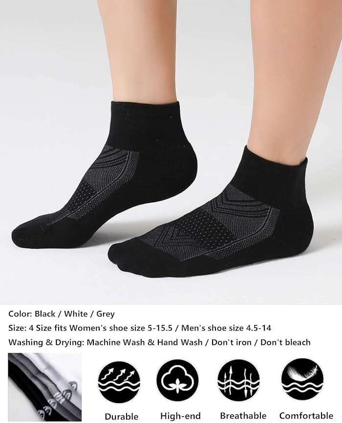 CS CELERSPORT 6 Pack Men's Ankle Socks with Cushion, Sport Athletic Running Socks - Image 3