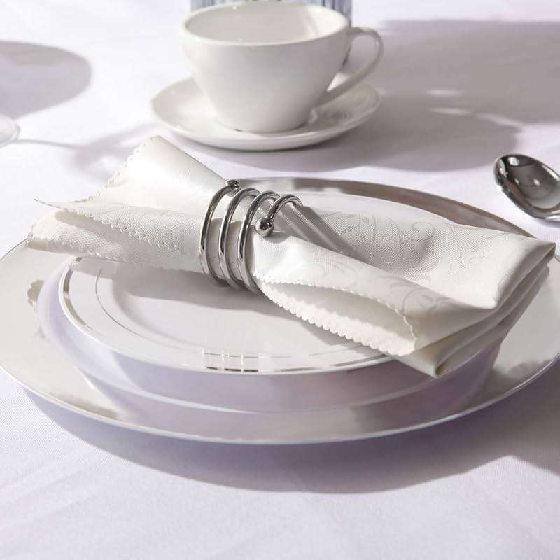 bUCLA 100Pieces Silver Plastic Plates - 10.25inch Silver Rim Disposable Dinner Plates - Ideal for Weddings, Parties - Image 2