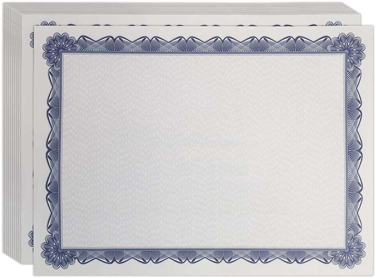 Better Office Products 100 Sheet Diploma Certificate Paper, Blue Border, Letter Size Blank Paper, Specialty Award, Laser and Inkjet Printer Friendly, 8.5 x 11 Inches, 100 Count - Image 1