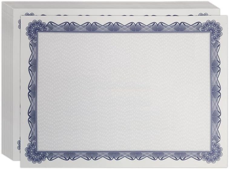 Better Office Products 100 Sheet Diploma Certificate Paper, Blue Border, Letter Size Blank Paper, Specialty Award, Laser and Inkjet Printer Friendly, 8.5 x 11 Inches, 100 Count - Product Image