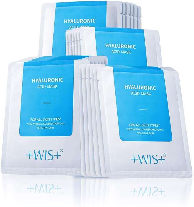 +WIS+ Hyaluronic Acid Face Mask 24 EA with Hyaluronic Acid Serum and Vitamin B5, Facial Mask for Dry Skin, Anti-Aging Mask to Plump and Repair Dehydrated Skin, Safe on Sensitive Skin,gifts for women - Image 1