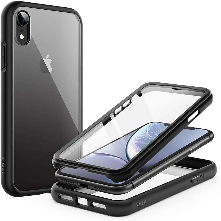 JETech Case for iPhone XR 6.1-Inch with Built-in Anti-Scratch Screen Protector, 360 Degree Full Body Rugged Phone Cover Clear-Back (Black) - Image 1