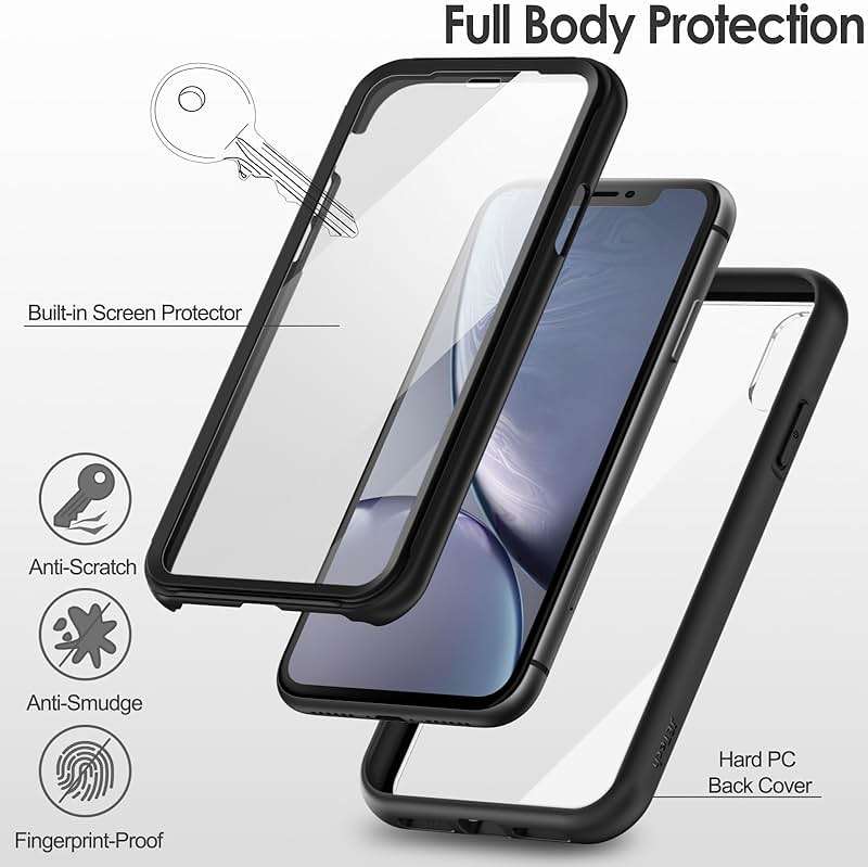 JETech Case for iPhone XR 6.1-Inch with Built-in Anti-Scratch Screen Protector, 360 Degree Full Body Rugged Phone Cover Clear-Back (Black) - Image 2
