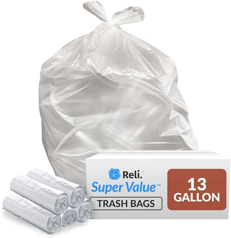 Reli. 13 Gallon Trash Bags | 250 Bags | Clear | Tall Kitchen | Strong | Garbage - Image 1