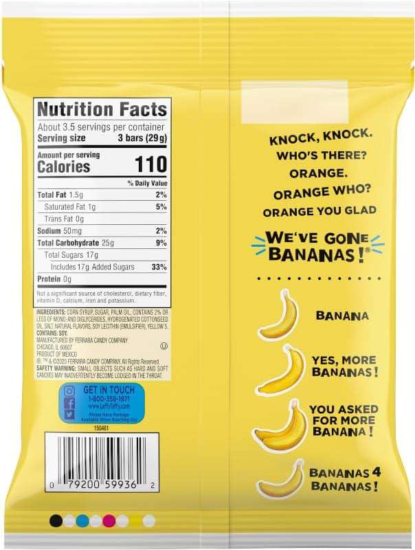 Laffy Taffy Mini Bar Bag, Banana, Chewy Taffy Candy, 3.5 oz - Image 2