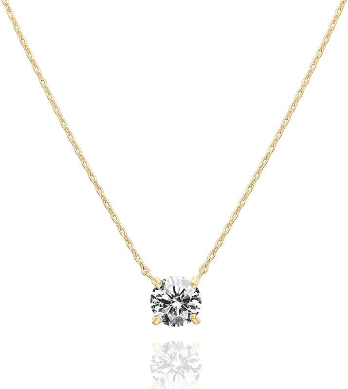 PAVOI 14K Gold Plated Crystal Solitaire 1.5 Carat (7.3mm) Cubic Zirconia Dainty Choker Necklace | Gold Necklaces for Women - Image 1