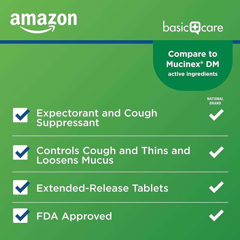 Amazon Basic Care Mucus Relief DM, 12 Hour Chest Congestion & Cough Relief, Guaifenesin & Dextromethorphan Extended-Release Tablets, 600 mg/30 mg, 40 Count (Pack of 1) (Packaging may vary) - Image 2
