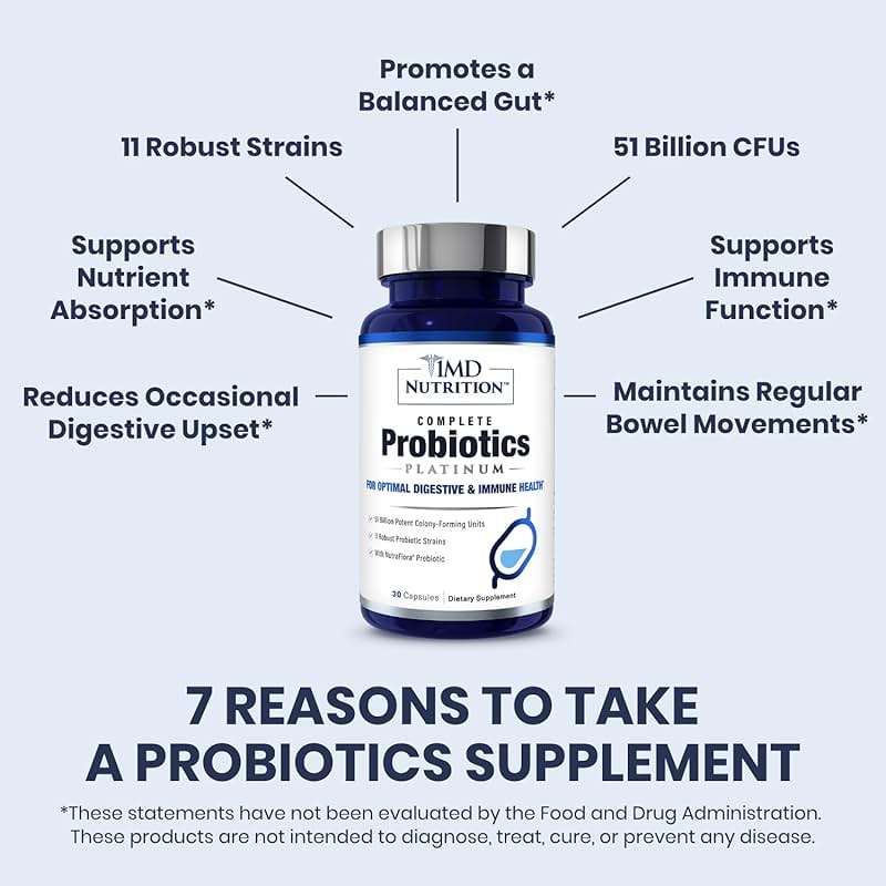 1MD Nutrition Complete Probiotics Platinum - w/Prebiotics and Probiotics for Digestive Health - Probiotic Supplement for Women & Men - More Than 50 Billion Live CFU 11 Strains Dairy-Free - 30 Caps - Image 4
