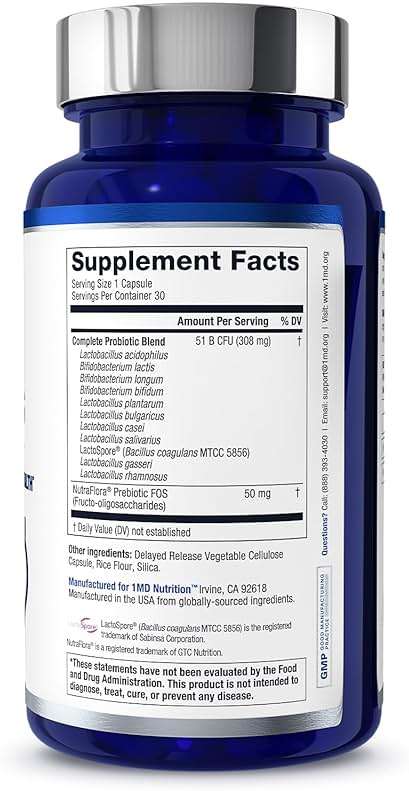 1MD Nutrition Complete Probiotics Platinum - w/Prebiotics and Probiotics for Digestive Health - Probiotic Supplement for Women & Men - More Than 50 Billion Live CFU 11 Strains Dairy-Free - 30 Caps - Image 8