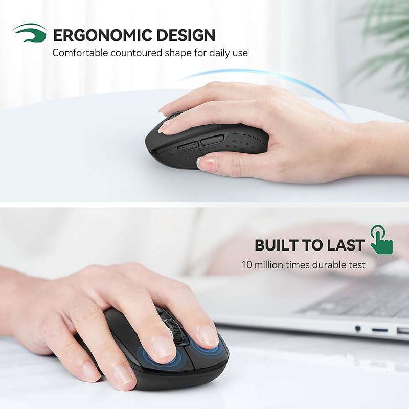 TECKNET Bluetooth Mouse (BT 5.0/3.0+2.4Ghz), 6-Level 4000 DPI Wireless Mice for Laptop, 2-in-1 Ergonomic Computer Portable PC Mouse, Silent Mouse with USB Receiver for Windows/Mac/PC/Notebook - Image 4