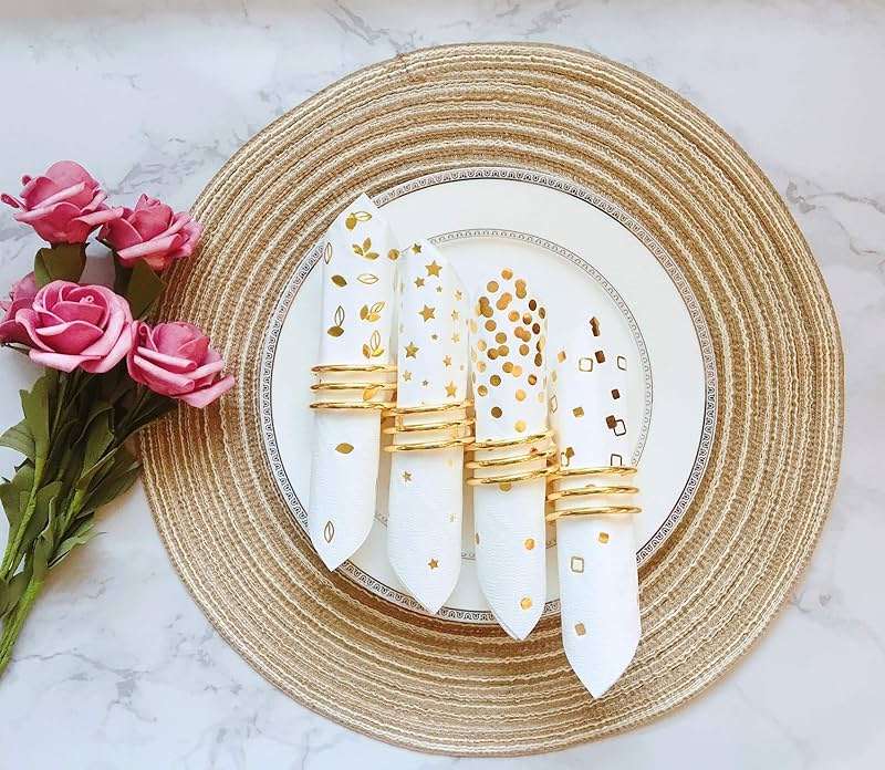100 PK Gold Napkins - 4 Assorted Designs - 3-Ply Cocktail Napkins Folded 5 x 5 Inches Bar Napkins Disposable Party Napkins Paper Napkins Dinner for Wedding Baby Shower Birthday Graduation 2023 - Image 2
