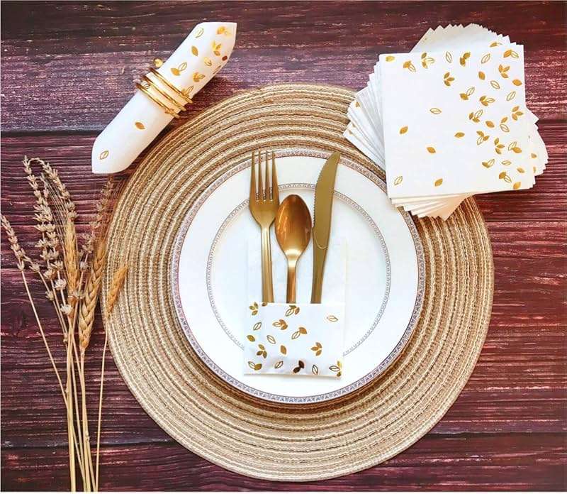 100 PK Gold Napkins - 4 Assorted Designs - 3-Ply Cocktail Napkins Folded 5 x 5 Inches Bar Napkins Disposable Party Napkins Paper Napkins Dinner for Wedding Baby Shower Birthday Graduation 2023 - Image 6