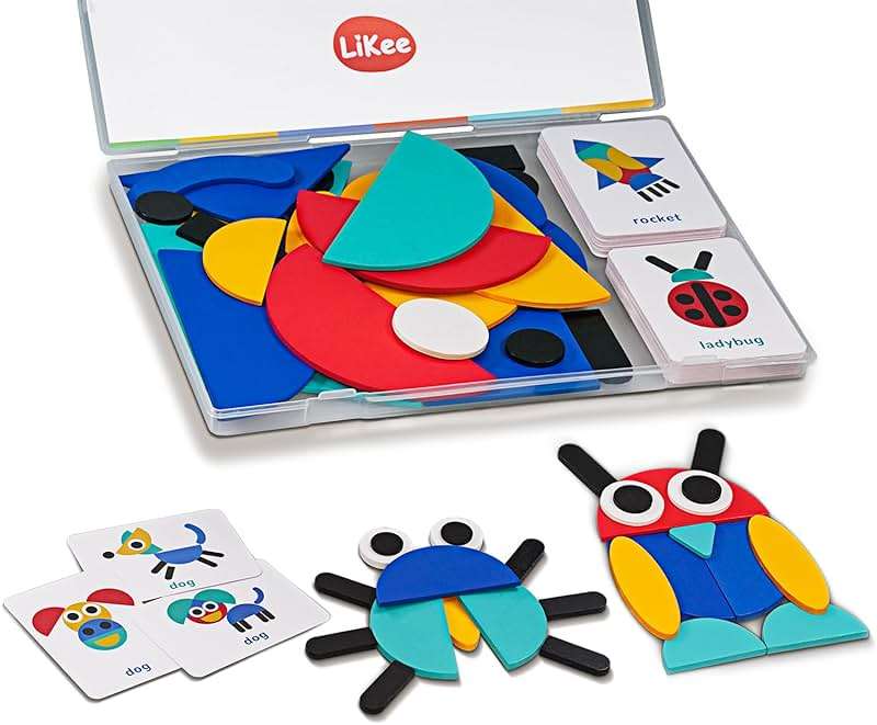LiKee Wooden Shape Puzzle, 36 Blocks & 60 Cards, Montessori Toy for Kids 3+ - Image 1