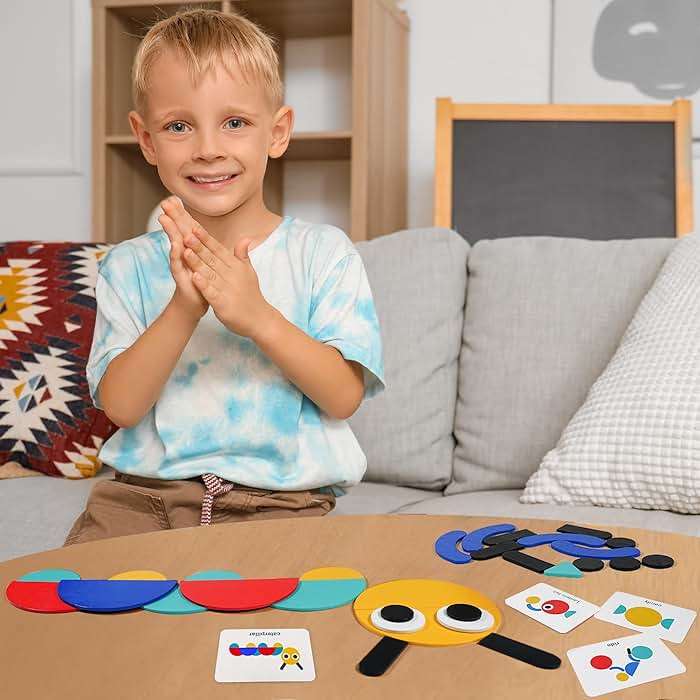 LiKee Wooden Shape Puzzle, 36 Blocks & 60 Cards, Montessori Toy for Kids 3+ - Image 2