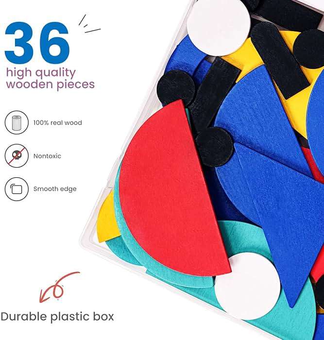 LiKee Wooden Shape Puzzle, 36 Blocks & 60 Cards, Montessori Toy for Kids 3+ - Image 4