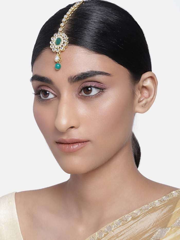 I Jewels Gold Plated Indian Wedding Bollywood Kundan & Stone Studded Maang Tikka for Women - Image 2