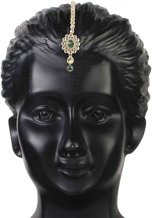 I Jewels Gold Plated Indian Wedding Bollywood Kundan & Stone Studded Maang Tikka for Women - Image 3