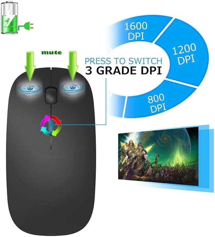 KLO Rechargeable Bluetooth 5.2/3.0/Type-C/USB-2.4G Mouse for MacBook/MacBook air/Pro/iPad, Wireless Mouse for Laptop/Notebook/pc/iPad/Chromebook (Black) - Image 2