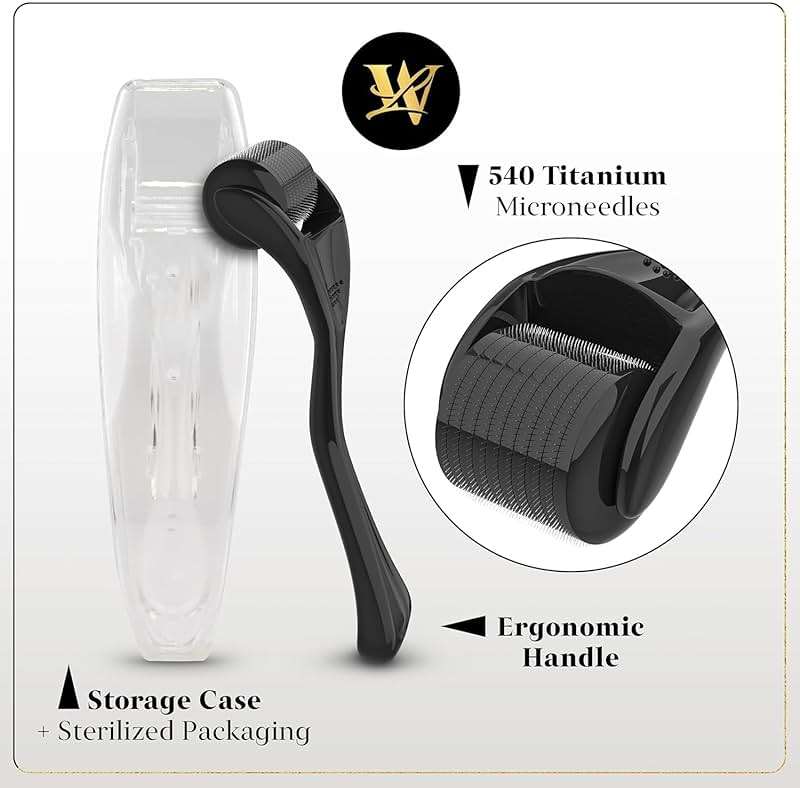 Derma Roller for Beard & Scalp Men - 540 Precision Titanium Microneedle Tool for Beard & Hair - Ergonomic Grip, Titanium Strength - 0.25mm - Image 6