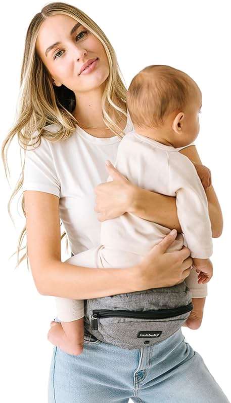 Tushbaby Original Hip Seat Baby Carrier for Babies & Toddlers up to 45 lbs, Safety Certified, Lightweight No-Foam Design with Storage, Grey - Image 1