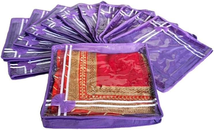 Fashion Bizz Purple Premium Single Saree Cover 12 Pcs Combo - Product Image
