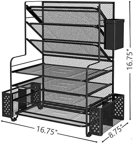 Simple Trending 7 Tier Desk File Organizer, Letter Tray Paper Organizer with Pen Holder and Metal Hanging Basket, Black - Image 3